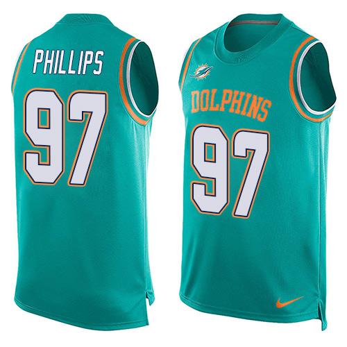 Nike Dolphins #97 Jordan Phillips Aqua Green Team Color Men's Stitched NFL Limited Tank Top Jersey - Click Image to Close